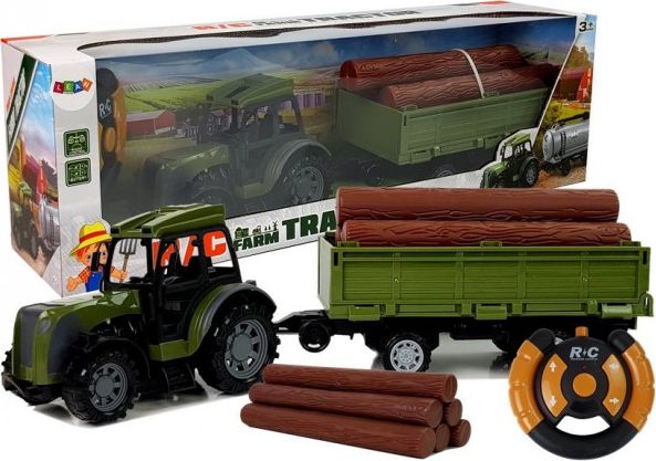 Lean Sport Grøn Traktor Med Træballetrailer Fjernstyret 2.4g - Lean Sport Fjernstyret  - 5903802458220