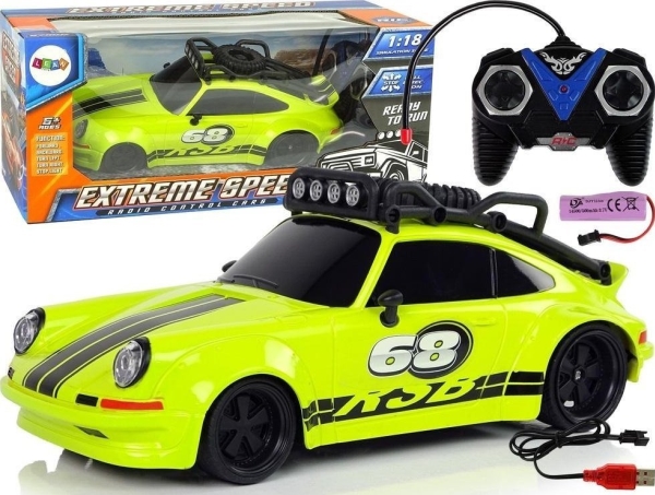 Leantoys Sportsvogn 1:18 Grøn - Leantoys Fjernstyret  - 5904665991206