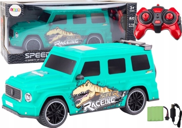 Leantoys Fjernstyret Bil Med Dinosaur Skala 1:10 Grøn - Leantoys Fjernstyret  - 5905991017417