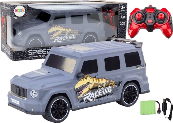 Leantoys Fjernstyret Bil Med Dinosaur Skala 1:10 Grå - Leantoys Fjernstyret  - 5905991017400