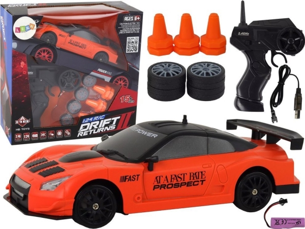Leantoys Fjernstyret Sportsvogn : Orange Udskiftelige Hjul - Leantoys Fjernstyret  - 5905991000044