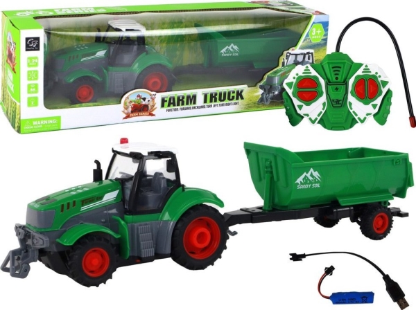 Grøn Leantoys Fjernstyret Traktor Med Anhænger - Leantoys Fjernstyret  - 5905679077061